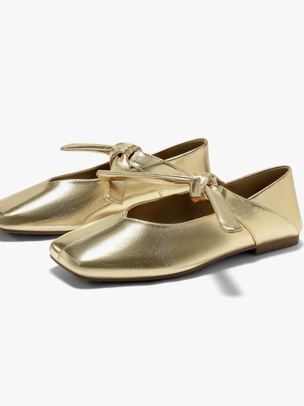 NEW! Gold Square Toe Mary Janes with Bow Tie Straps — Size 8